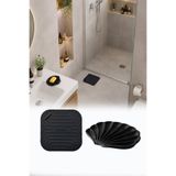 omilife 2'li Siyah Kare Silikon Gider Kapağı ve İstiridye Sabunluk Seti Su Giderli Banyo Mutfak Organizer