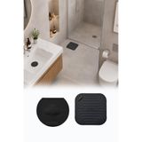 Omilife 2'li Siyah Silikon Kare Gider Kapağı ve Oval Evye Su Sızdırmaz Koku Önleyici Banyo Mutfak Set