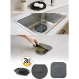 Omilife 3'lü Siyah Silikon Gider Kapağı Sabunluk, Su Sızdırmaz Evye ve Kare Seti Banyo Mutfak Koku Önleyici