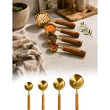 Omilife 4lü Set ml Ahşap Saplı Gold Kahve Ölçü Kaşığı Paslanmaz Çelik Kahve Çay Mama Ölçme Kaşığı