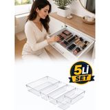 Omilife 5'li Şeffaf Çekmece Organizer Seti Makyaj Takı Kozmetik Ofis Mutfak Banyo Düzenleyici Kutu