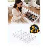 Omilife 5'li Şeffaf Çekmece Organizer Seti Makyaj Takı Kozmetik Ofis Mutfak Banyo Düzenleyici Kutu