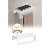 omilife Beyaz Metal Raflı Havlu Askısı Telefon Koyma Duvar Havluluk Banyo Organizer 27 cm