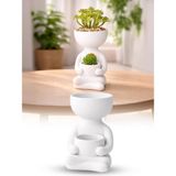 Omilife Beyaz Yoga Figürlü Saksı 15 cm Dekoratif Meditasyon Temalı Sukulent Saksısı Bitki Kabı