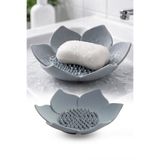 omilife Gri Lotus Desenli Banyo Sabunluk Sünger Tutacağı Silikon Su Giderli