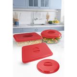 Omilife Kırmızı Sızdırmaz Borcam Kapağı Yuvarlak ve Dikdörtgen Gıda Saklama 29x38 cm