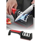 Omilife Profesyonel Bıçak Bileyici 3 Açılı Elmas Seramik Mutfak Et Bıçağı Bileme 21,5 cm - Renk - Kırmızı
