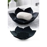 omilife Siyah Lotus Desenli Banyo Sabunluk Sünger Tutacağı Silikon Su Giderli
