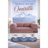 Omisilli Eko Kanepe, Fitilli Kadife,yıkanır,çökmez,katlanabilir Yataklı Kanepe,cırt BANTLI(90X200X32) - Gül Kurusu