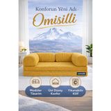 Omisilli Eko Kanepe, Fitilli Kadife,yıkanır,çökmez,katlanabilir Yataklı Kanepe,cırt BANTLI(90X200X32) - Hardal