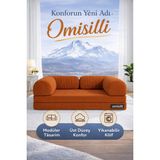 Omisilli Eko Kanepe, Fitilli Kadife,yıkanır,çökmez,katlanabilir Yataklı Kanepe,cırt BANTLI(90X200X32) - Kiremit