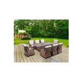 OmitPazar Fırat 8kişilik Kahverengi Örgü Rattan Oturma Grubu Minderli & 100x200cm Masa Takımı