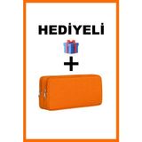 Omix Çift Bölmeli Kalemlik, Kalem Kutusu (Hediyeli) - Turuncu