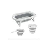 Omnipazar Ak-779 Katlanır Bebek Yıkama Banyo Küvet 3'Lü Set Beyaz-Gri