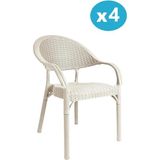 Omnipazar IRK-HK735 Bambu Rattan Desenli Plastik Bahçe Sandalye Koltuk 4'lü Set - Bej