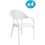 Omnipazar IRK-HK735 Bambu Rattan Desenli Plastik Bahçe Sandalye Koltuk 4'lü Set - Beyaz