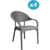 Omnipazar IRK-HK735 Bambu Rattan Desenli Plastik Bahçe Sandalye Koltuk 4'lü Set - Gri