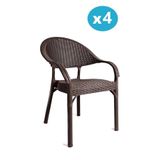 Omnipazar Irk-Hk735 Bambu Rattan Desenli Plastik Bahçe Sandalye Koltuk 4'Lü Set