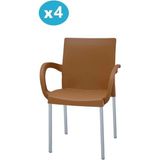 Omnipazar MT-CF880 Mare Plastik Bahçe Balkon Koltuk Sandalye 4'lü Set - Kahverengi