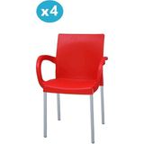 Omnipazar MT-CF880 Mare Plastik Bahçe Balkon Koltuk Sandalye 4'lü Set - Kırmızı