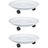 Omnipazar SO-TT02 Beyaz Tekerlekli Saksı Tabağı 3 Adet Plastik Malzeme ile Dayanıklı 29 cm