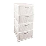 Omnipazar SRL-4002 Rattan Hasır Desen Plastik Komidin Mutfak Sebzelik 4 Katlı - Beyaz