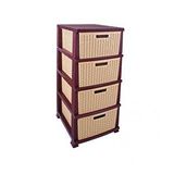 Omnipazar Srl-4002 Rattan Hasır Desen Plastik Komidin Mutfak Sebzelik 4 Katlı Çok Renkli