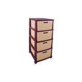 Omnipazar SRL-4002 Rattan Hasır Desen Plastik Komidin Mutfak Sebzelik 4 Katlı - Kahverengi