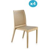 Omnipazar SY-2523 Rattan Bahçe Sandalye 4'lü Set - Bej