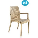 Omnipazar SY-2524 Örgü Desenli Rattan Bahçe Koltuk Sandalye 4'lü Set - Bej