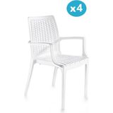 Omnipazar SY-2524 Örgü Desenli Rattan Bahçe Koltuk Sandalye 4'lü Set - Beyaz