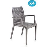 Omnipazar SY-2524 Örgü Desenli Rattan Bahçe Koltuk Sandalye 4'lü Set - Gri