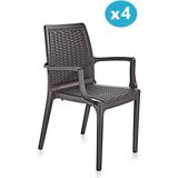 Omnipazar SY-2524 Örgü Desenli Rattan Bahçe Koltuk Sandalye 4'lü Set - Kahverengi