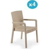 Omnipazar SY-2527 Royale Hasır Desenli Rattan Bahçe Koltuk Sandalye 4'lü Set - Bej