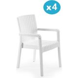Omnipazar SY-2527 Royale Hasır Desenli Rattan Bahçe Koltuk Sandalye 4'lü Set - Beyaz