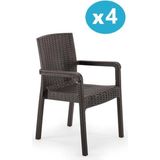 Omnipazar SY-2527 Royale Hasır Desenli Rattan Bahçe Koltuk Sandalye 4'lü Set - Kahverengi
