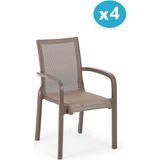 Omnipazar SY-2528 Plastik Fileli Bahçe Koltuk Sandalye 4'lü Set - Kahverengi