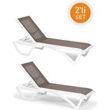 Omnipazar Sy-2534 Beyaz-Kahve Royal Fileli Lüks Şezlong 2'Li Set