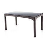 Omnipazar SY-2589 Kahverengi Rattan Temperli Kapalı Camlı Masa Dikdörtgen 03051