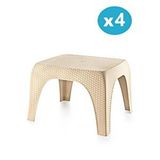 Omnipazar Sy-2590 Hasır Desen Plastik Bahçe Balkon Plaj Şezlong Sehpa 4'Lü Set Bej