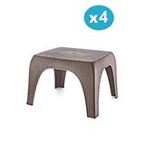 Omnipazar Sy-2590 Hasır Desen Plastik Bahçe Balkon Plaj Şezlong Sehpa 4'Lü Set Kahverengi