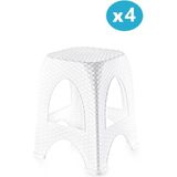 Omnipazar SY-4666 Plastik Hasır Tabure Büyük Boy 4'lü Set - Beyaz