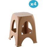 Omnipazar SY-4666 Plastik Hasır Tabure Büyük Boy 4'lü Set - Kahverengi