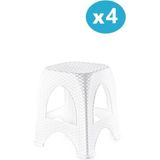 Omnipazar SY-4667 Plastik Hasır Tabure Küçük Boy 4'lü Set - Beyaz