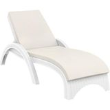 Omnipazar TRK-860 Siesta Fiji Bej Minderli Rattan Desenli Ayarlanabilir Lüks Şezlong - Beyaz