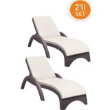 Omnipazar Trk-860 Siesta Fiji Bej Minderli Rattan Desenli Ayarlanabilir Lüks Şezlong Kahverengi 2'Li Set