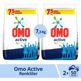 Omo Toz Çamaşır Deterjanı Active Fresh Renkliler Için 7.5 kg 50 Yıkama X2 Adet - 15 kg