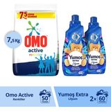 Omo Toz Deterjan 7,5 kg + Yumoş Lilyum Konsantre Çamaşır Yumuşatıcı 1440 ml Kokusuz 60 Yıkama - 1,44 lt
