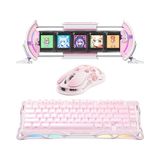 Omrs Store Mekanik Gaming Klavye, Kablosuz Optik Mouse, Dijital Resim Çerçevesi Oyuncu Seti, Sakura Pink