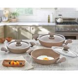 Oms 3004 Kahverengi Granit 18-20-22 CM 6 Parça Sahan Seti